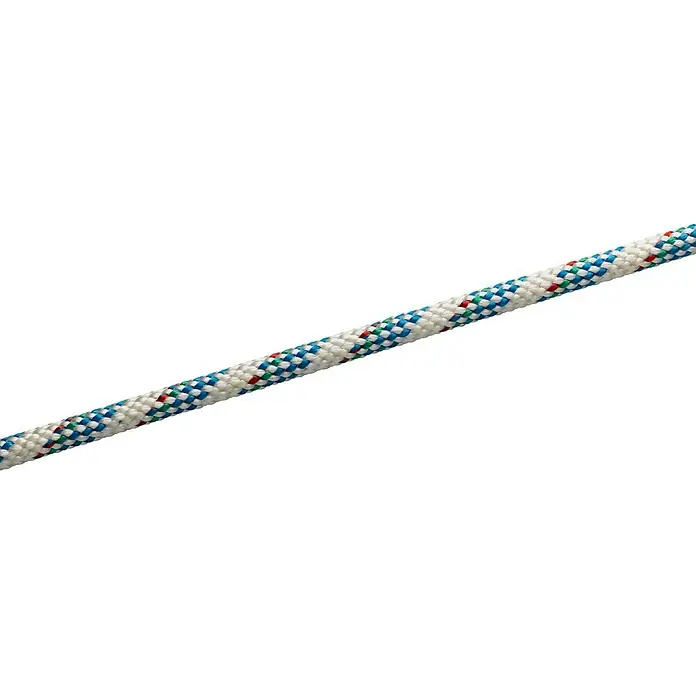 Seilflechter Cabo a metros Atlantik plus - Diámetro: 8 mm, Blanco/Azul marino, Poliéster - Primer plano de una cuerda robusta y colorida, diseñada para actividades al aire libre como la escalada o la vela.