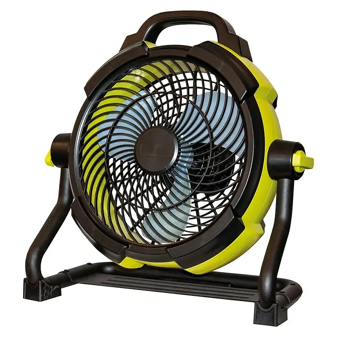 Proklima Akku-Ventilator - Schwarz/Grün, 24,5 x 39 x 41 cm, Neigungswinkel: 200° - Diagonale Ansicht