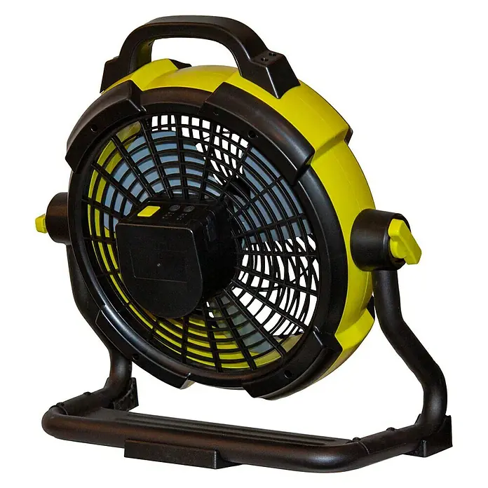 Proklima Akku-Ventilator - Schwarz/Grün, 24,5 x 39 x 41 cm, Neigungswinkel: 200° - Diagonale Ansicht