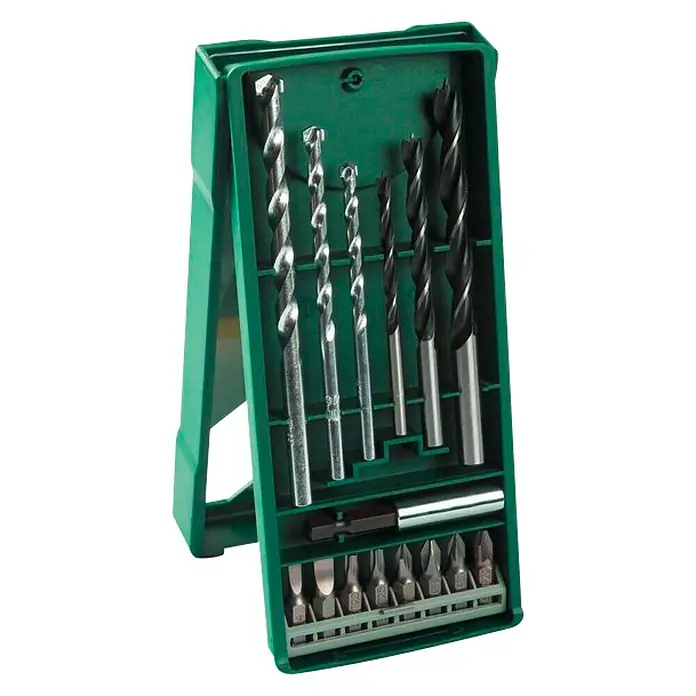 Bosch X - Line Mini Maletín de brocas y puntas - 15 ud., Idoneidad de material: Baldosas - Vista angular