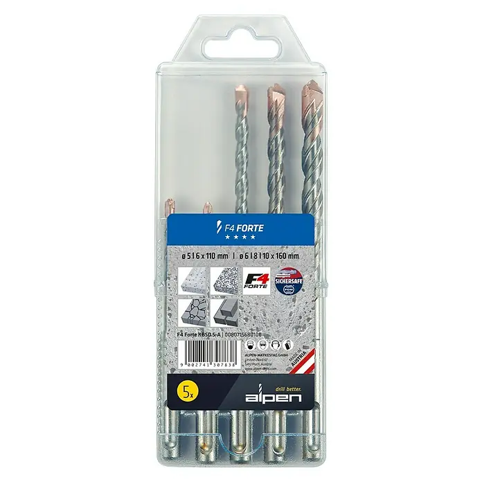 Alpen SDS-Plus Betonbohrer-Set F4 Forte - 5 -tlg. - Vorderansicht