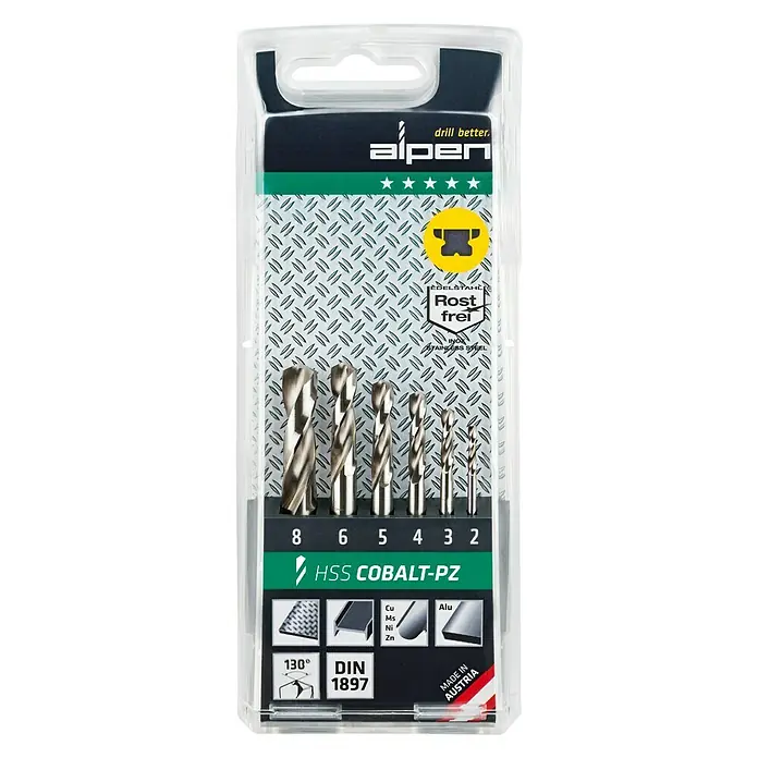 Alpen Metallbohrer-Set HSS Cobalt-PZ - Durchmesser: 2 mm - 6 mm, 6 -tlg. - Vorderansicht