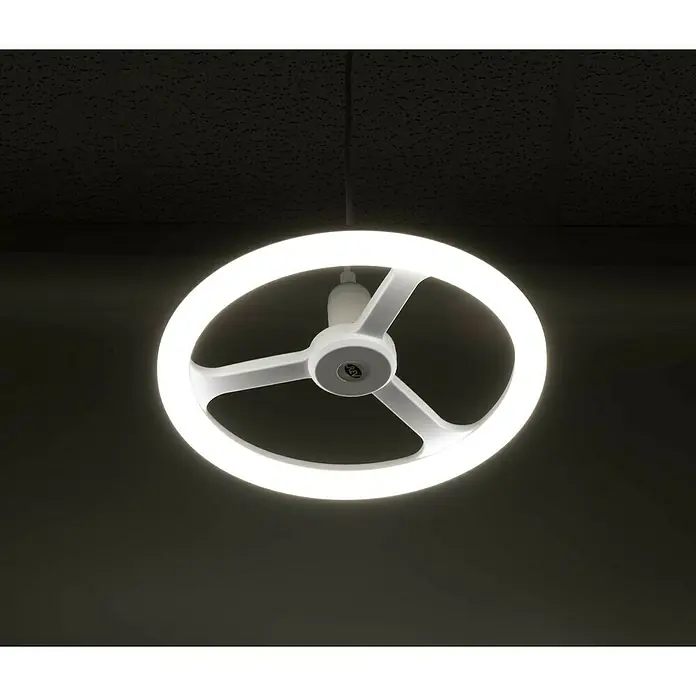 Ritter Leuchten LED-Pendelleuchte Rondine - 16 W, Weiß - Nahaufnahme einer kreisförmigen LED-Deckenleuchte mit weißem Gehäuse vor dunklem Hintergrund, die ein modernes und minimalistisches Design zeigt.