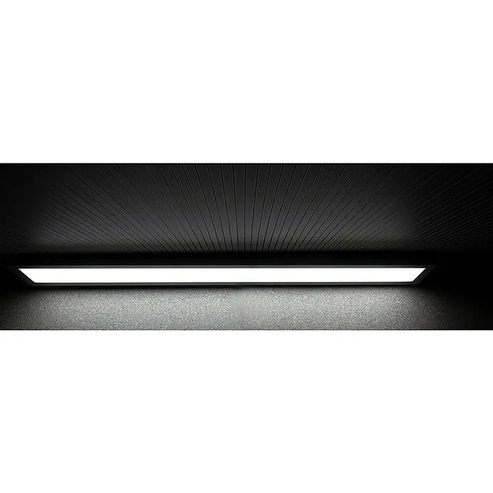 Ritter Leuchten LED stropna svjetiljka - 48 W, Srebrne boje, D x Š x V: 1.140 x 145 x 24 mm - Stropna svjetiljka u tamnoj sobi sa stropom s linearnim uzorcima, koja emitira jarko, pravokutno svjetlo.