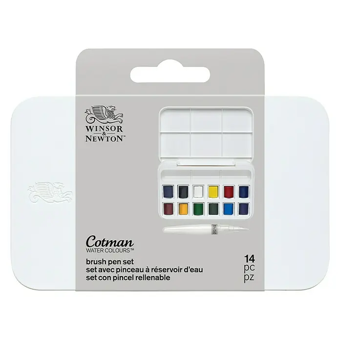Winsor & Newton Cotman Aquarellfarben-Set Brush Pen - Farbig sortiert, 14 -tlg. - Vorderansicht
