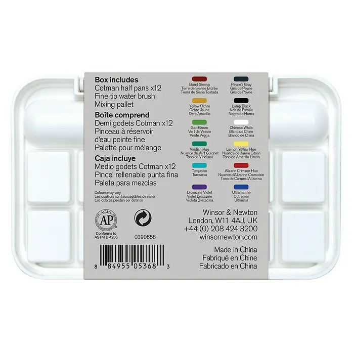 Winsor & Newton Cotman Aquarellfarben-Set Brush Pen - Farbig sortiert, 14 -tlg. - Rückansicht