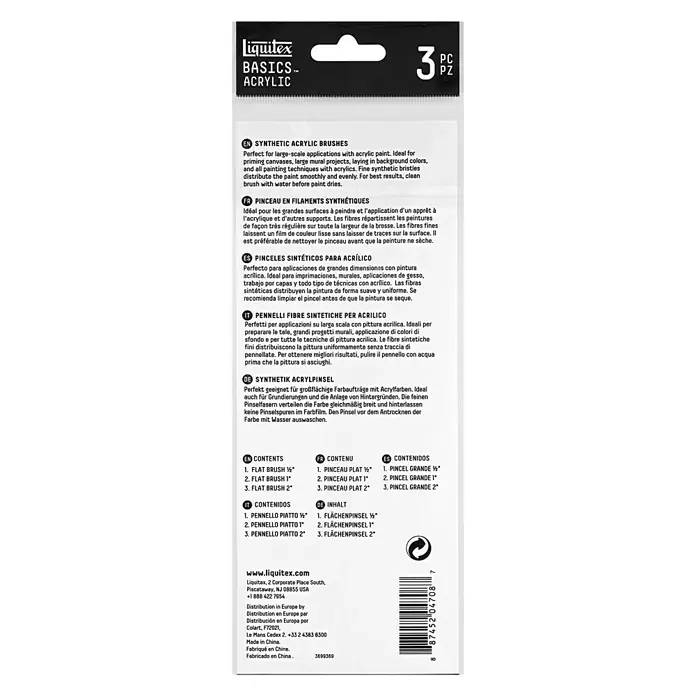Liquitex Basics Set borstelpenselen - 3 -delig, Nylonvezel - Achteraanzicht