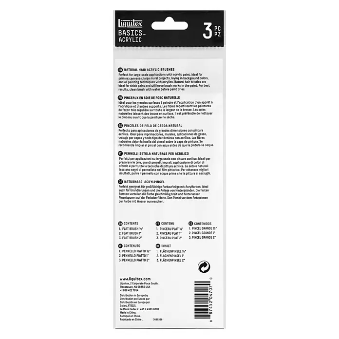 Liquitex Basics Set borstelpenselen - 3 -delig, Varkenshaar - Achteraanzicht