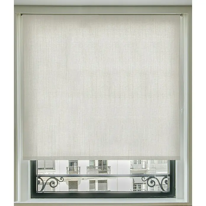 Estor enrollable Manhattan - An x Al: 165 x 250 cm, Crema - Vista de ventana con un elegante estor enrollable semitransparente, que permite una luz suave manteniendo la privacidad.
