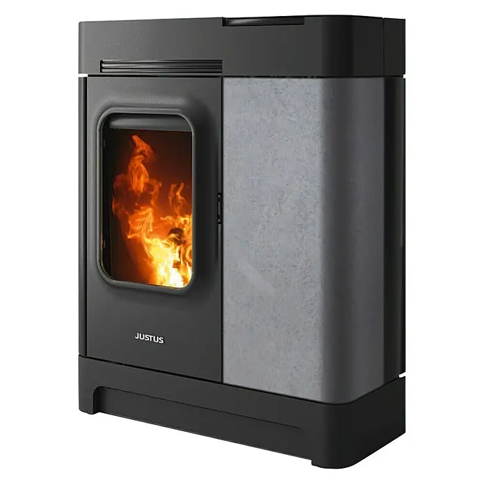 Justus Pelletofen Canis XL - 2,5 kW - 8 kW, Raumheizvermögen: 200 m³, Speckstein, Schwarz - Diagonale Ansicht