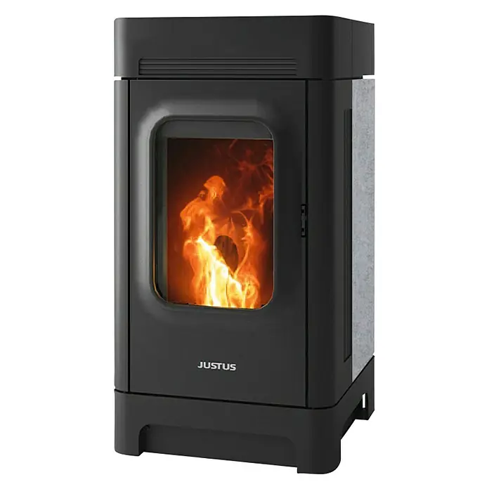Justus Pelletofen Canis - 2,5 kW - 6,4 kW, Raumheizvermögen: 160 m³, Speckstein, Schwarz - Diagonale Ansicht