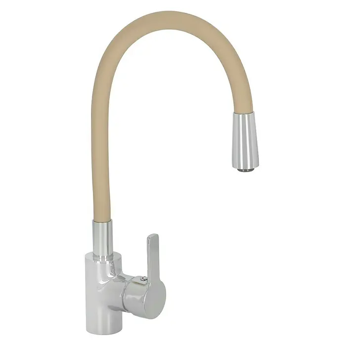Camargue Spültischarmatur Flexo - Beige/Chrom, Glänzend, Hoher Auslauf - Diagonale Ansicht