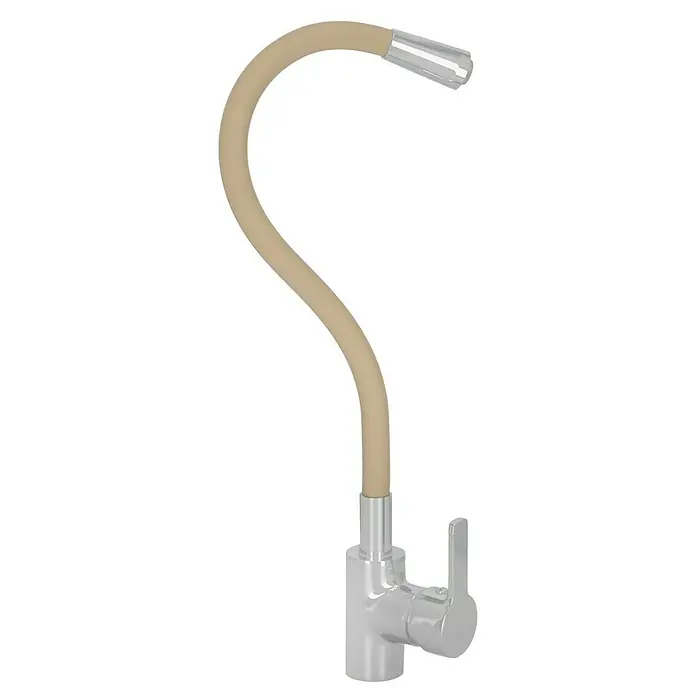 Camargue Spültischarmatur Flexo - Beige/Chrom, Glänzend, Hoher Auslauf - Diagonale Ansicht