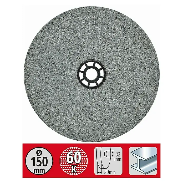 Einhell Disco para esmerilar 4950 - Diámetro: 150 mm, Grano: 60, Espesor: 20 mm, Diámetro de perforado: 32 mm - Vista frontal