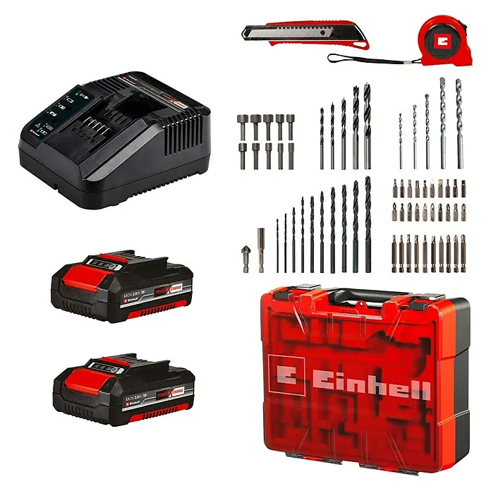 Einhell Expert Akumulatorska udarna bušilica/odvijač TE-CD18/40 - 18 V, 2 baterije, 2 Ah, Broj okretaja pri praznom hodu: 400 okr/min - 1.500 okr/min - Dijagonalni pogled
