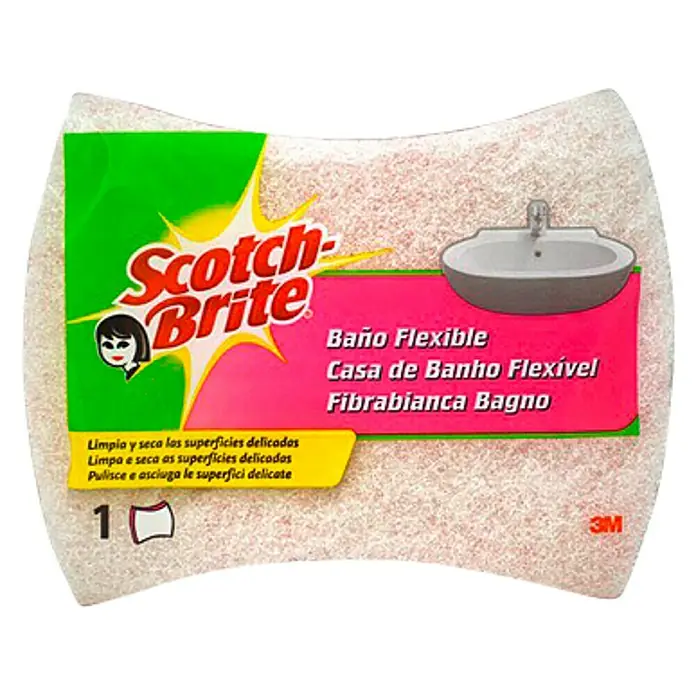 3M Scotch Brite Esponja de limpieza Baño flexible - 1 ud., Rosa, Blanco - Vista frontal