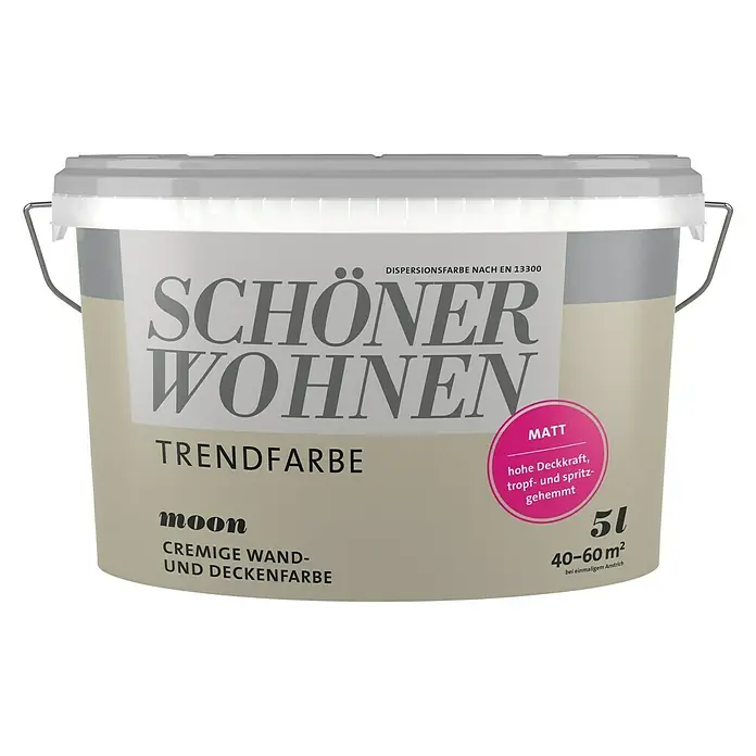 SCHÖNER WOHNEN-Farbe Wandfarbe Trendfarbe - Moon, 5 l, Matt, Konservierungsmittelfrei - Vorderansicht