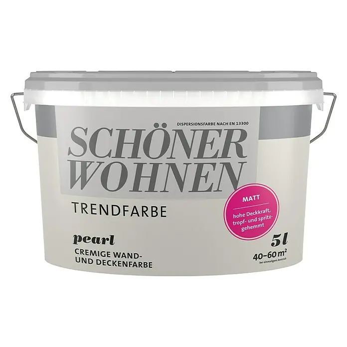 SCHÖNER WOHNEN-Farbe Wandfarbe Trendfarbe - Pearl, 5 l, Matt, Konservierungsmittelfrei - Vorderansicht