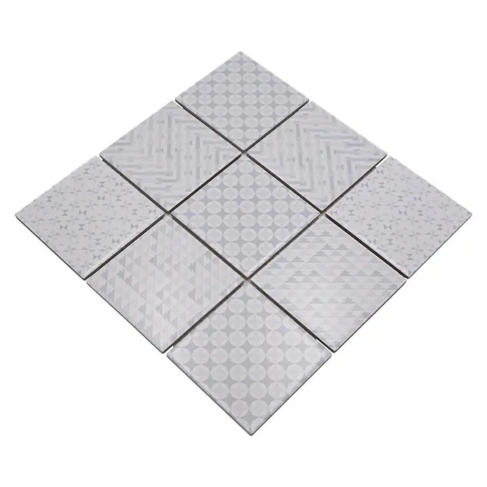 Mozaïektegel vierkant Retro GEOW - 29,8 x 29,8 cm, Wit, Glanzend - Diagonaal zicht