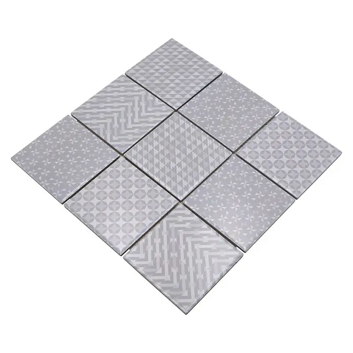 Mozaïektegel vierkant Retro GEOG - 29,8 x 29,8 cm, Grijs, Glanzend - Diagonaal zicht
