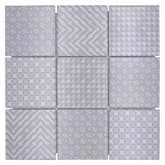 Mozaïektegel vierkant Retro GEOG - 29,8 x 29,8 cm, Grijs, Glanzend - Bovenaanzicht