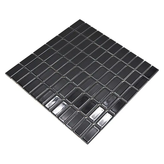 Mozaïektegel rechthoek Architecture ST 390 - 29,8 x 29,8 cm, Zwart, Glanzend - Diagonaal zicht
