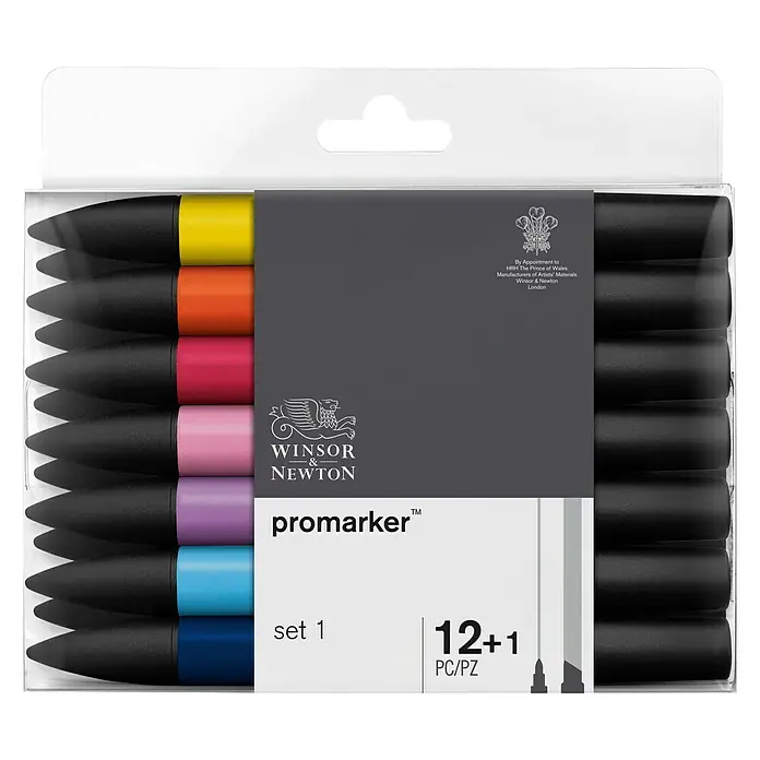 Winsor & Newton Promarker-Set - Farbig sortiert, 12 -tlg., 2 Spitzen - Ansicht von oben