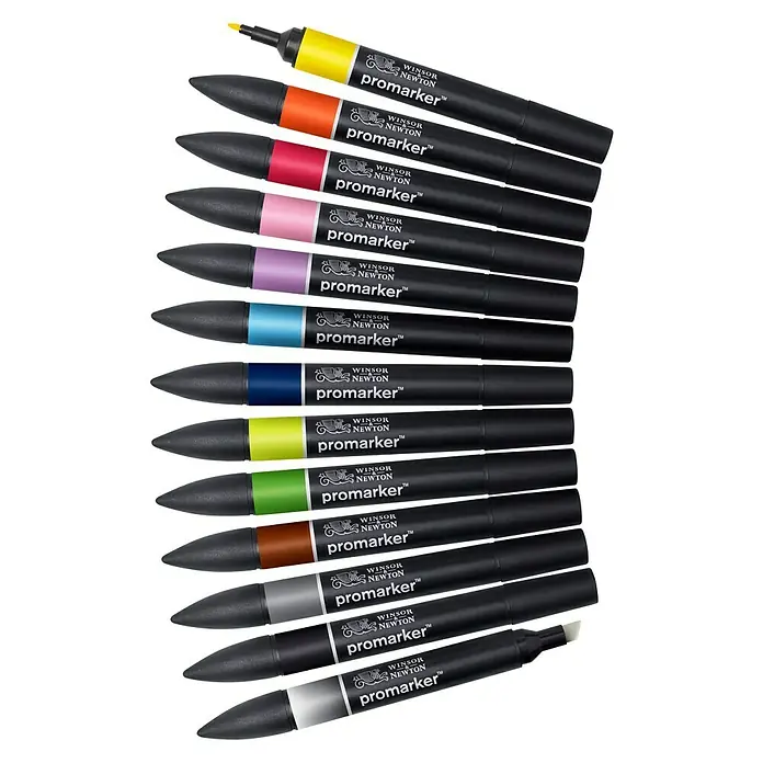 Winsor & Newton Set promarkera Pro - Višebojno, 12 -dij., 2 vrha - Pogled odozgo