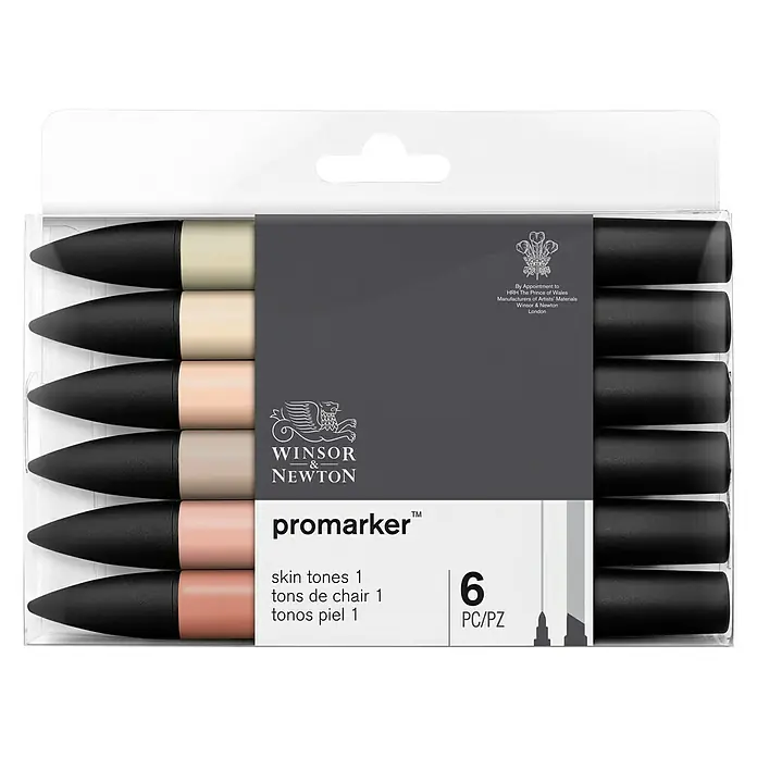 Winsor & Newton Promarker-Set - Skin Töne, 6 -tlg., 2 Spitzen - Ansicht von oben