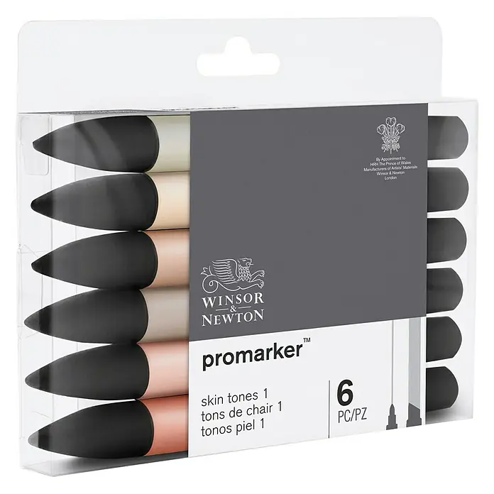 Winsor & Newton Promarker-Set - Skin Töne, 6 -tlg., 2 Spitzen - Diagonale Ansicht