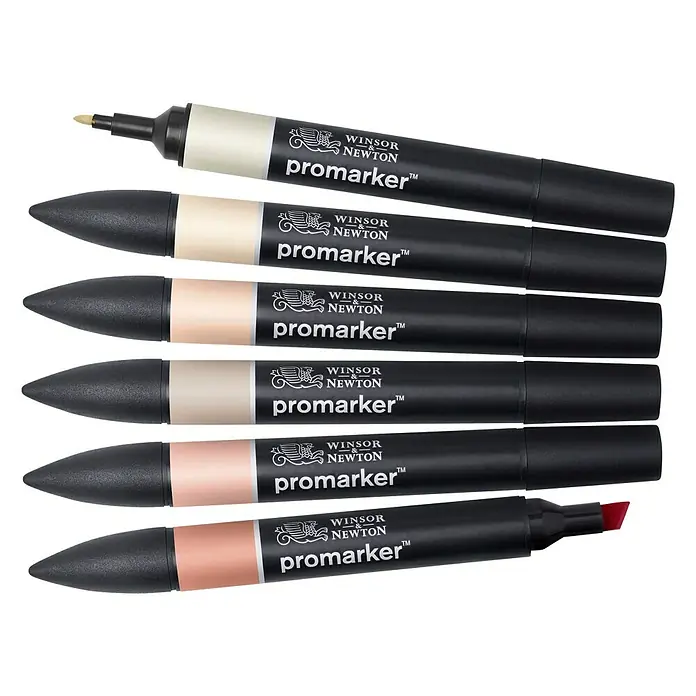 Winsor & Newton Promarker-Set - Skin Töne, 6 -tlg., 2 Spitzen - Ansicht von oben