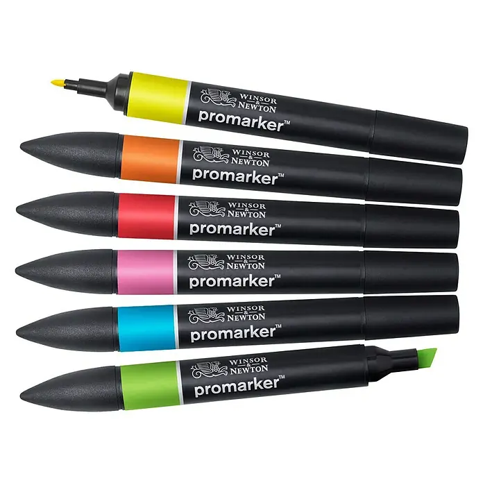Winsor & Newton Promarker-Set - Lebendige Töne, 6 -tlg., 2 Spitzen - Ansicht von oben