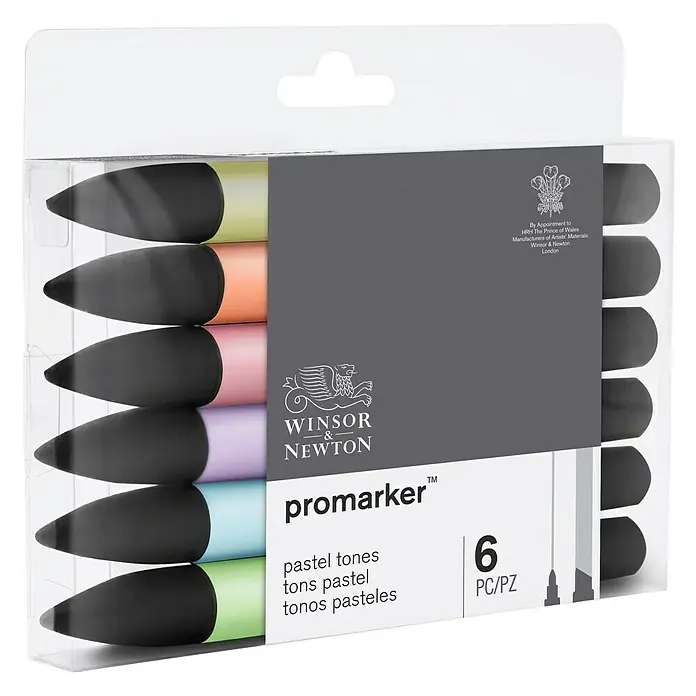 Winsor & Newton Promarker-Set - Pastell Töne, 6 -tlg., 2 Spitzen - Diagonale Ansicht