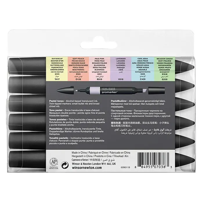 Winsor & Newton Set promarkera Pro - Višebojno, 6 -dij., 2 vrha - Pogled straga