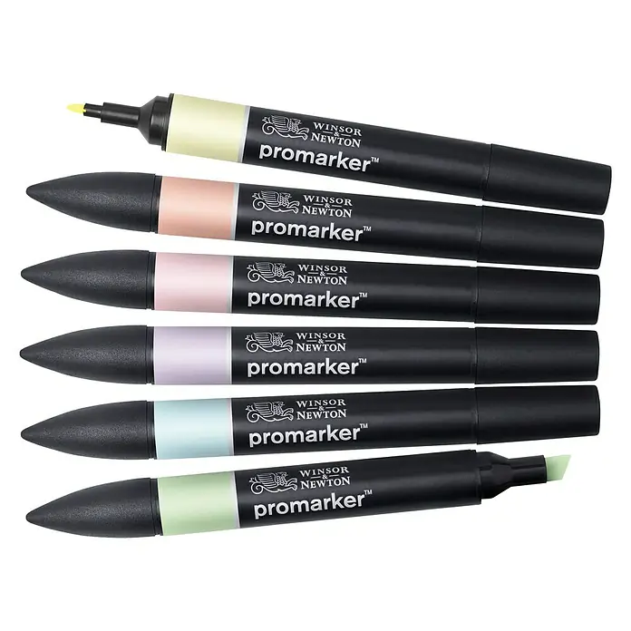 Winsor & Newton Promarker-Set - Pastell Töne, 6 -tlg., 2 Spitzen - Ansicht von oben