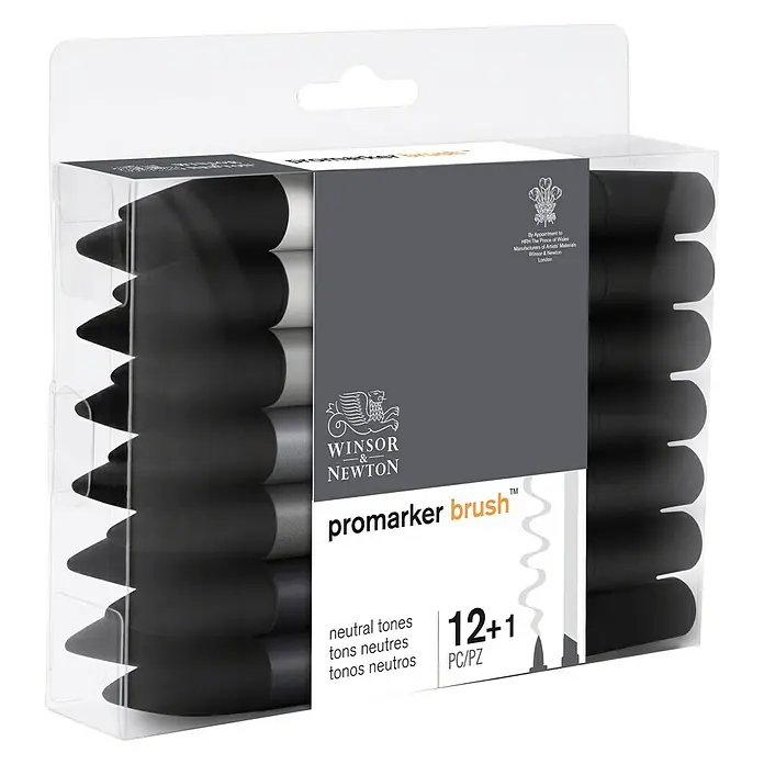 Winsor & Newton Brushmarker-Set - Neutrale Farben, 12 -tlg. - Diagonale Ansicht