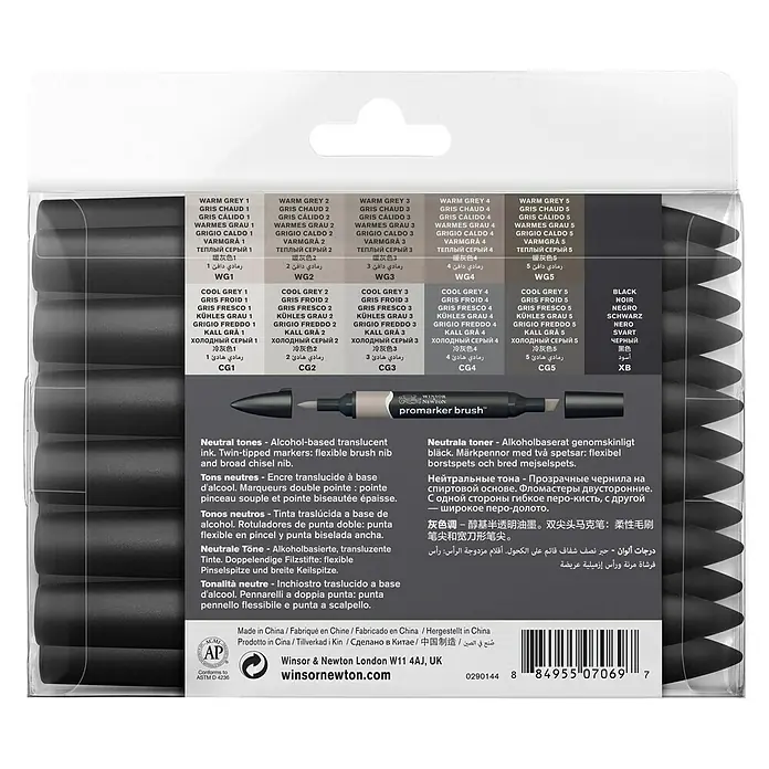 Winsor & Newton Brushmarker-Set - Neutrale Farben, 12 -tlg. - Rückansicht