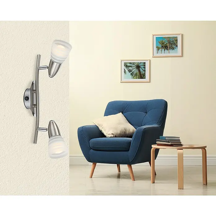 Globo Caleb LED-Wand- & Deckenstrahler - 8 W, Opal, Warmweiß, 2 Stk. - Wandleuchte mit zwei Strahlern. Moderne Wandlampe mit verstellbaren Spots zur gezielten Beleuchtung von Wohnräumen.