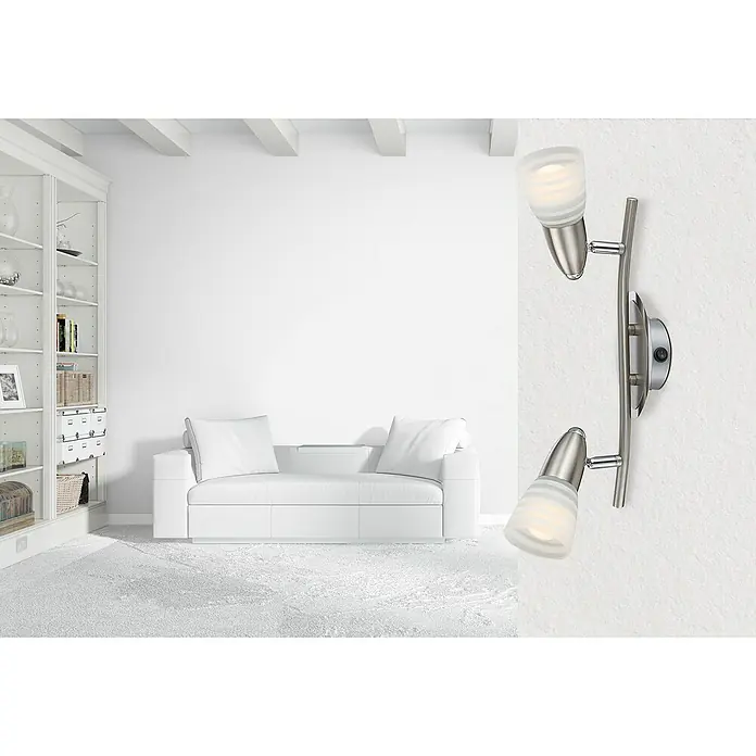 Globo Caleb LED-Wand- & Deckenstrahler - 8 W, Opal, Warmweiß, 2 Stk. - Nahaufnahme einer modernen Wandleuchte mit zwei Strahlern, die ein elegantes und helles Ambiente erzeugt. Perfekt für stilvolle Akzentbeleuchtung.