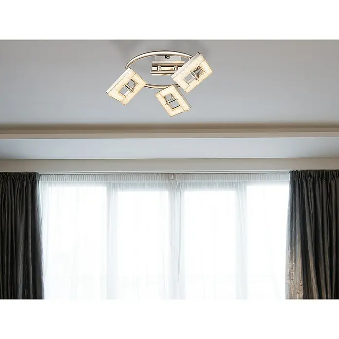 Tween Light LED mennyezeti lámpa Square Crystal - 12 W, Matt nikkel, átlátszó, fehér, Meleg fehér - Modern mennyezeti lámpa négyzet alakú lámpabúrákkal és kör alakú rögzítéssel. Elegáns design a stílusos szobavilágításhoz.