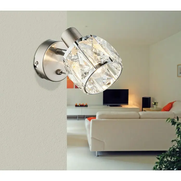 Tween Light Deckenstrahler Diamant - 40 W, L x B x H: 16 x 9,2 x 12,5 cm, E14, 1 Stk. - Elegante Wandleuchte mit Kristallglas-Elementen und gebürstetem Nickel-Finish. Perfekt für moderne Wohnräume und Flure.