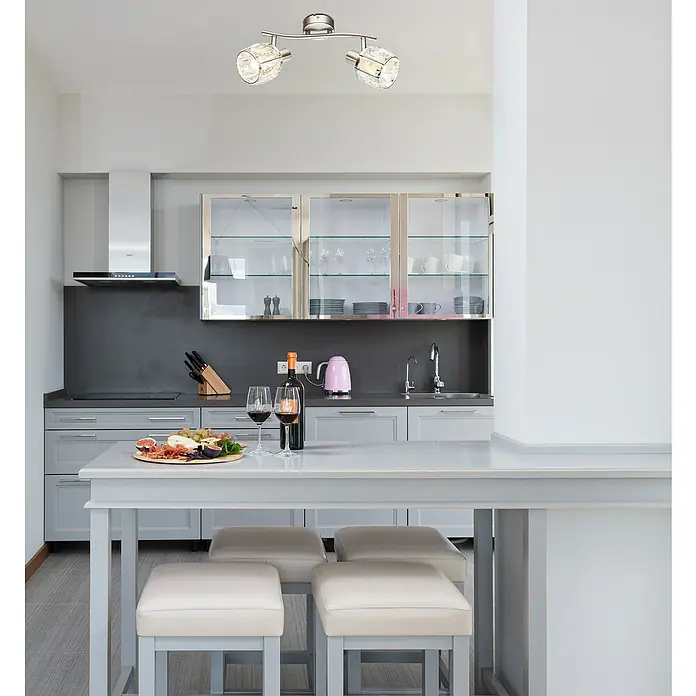 Tween Light Mennyezeti spotlámpa Diamant - 80 W, Matt nikkel, átlátszó, E14, 2 db - A modern LED mennyezeti lámpa két spotlámpával stílusos megvilágítást biztosít minden helyiségben. A dizájn tökéletesen illeszkedik a modern konyhákba.