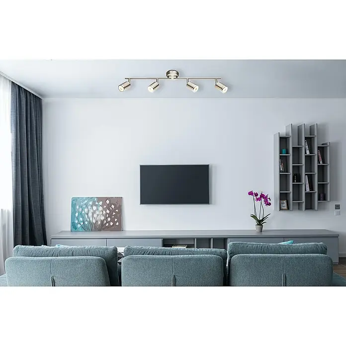 Tween Light LED-Deckenstrahler Star - 20 W, Warmweiß, 4 Stk. - Deckenleuchte mit vier Strahlern aus gebürstetem Nickel. Ideal für Wohnzimmer oder Schlafzimmer und zur individuellen Ausrichtung der Lichtkegel.