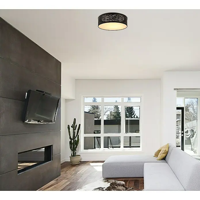 Globo LED-Deckenleuchte rund Tunno - Ø x H: 380 mm x 13 cm, Schwarz/Gold - Elegante Deckenleuchte mit dekorativem Muster, die stilvolles Licht in jeden Raum bringt. Ideal für moderne Wohnräume.
