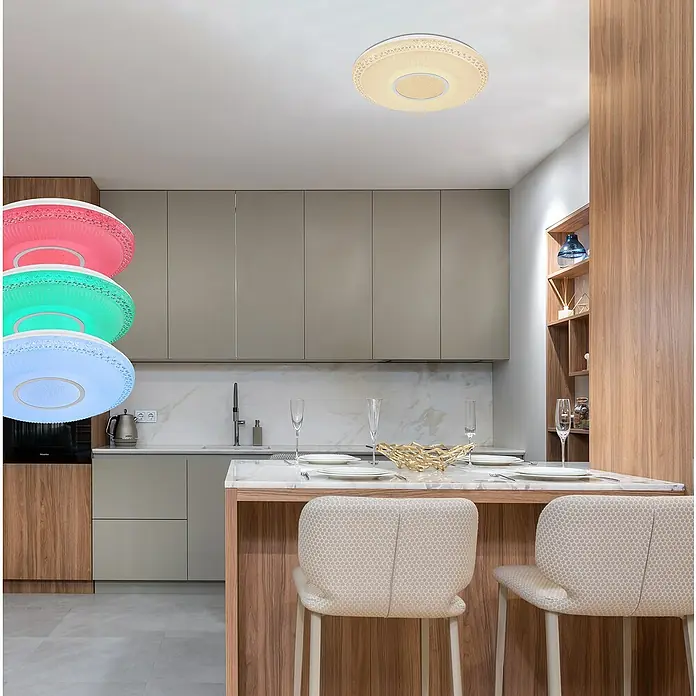 Globo LED-Deckenleuchte rund Klemens - 40 W, Ø x H: 500 mm x 9 cm, Chrom - Moderne LED-Deckenleuchte mit Farbwechselfunktion für eine stimmungsvolle Beleuchtung in jedem Raum. Vielseitig und effizient.
