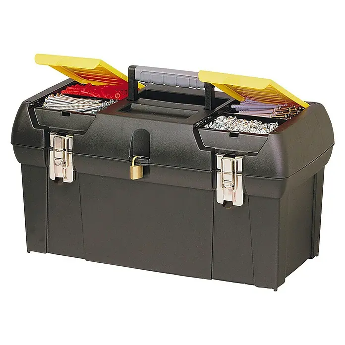 Stanley Werkzeugkasten Millenium - L x B x H: 61 x 28,4 x 27 cm, Kunststoff, Ohne Werkzeug - Diagonale Ansicht