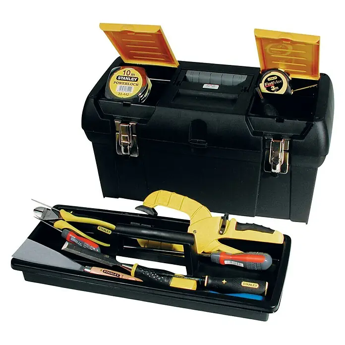 Stanley Werkzeugkasten Millenium - L x B x H: 48,9 x 24,8 x 26 cm, Kunststoff, Ohne Werkzeug - Diagonale Ansicht