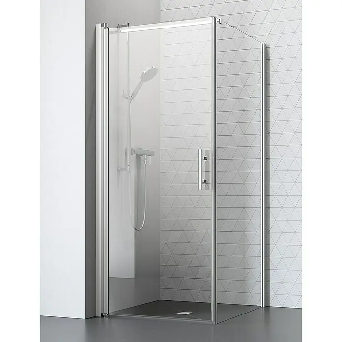 Camargue Vario Eckdusche S3+S7 - 90 x 90 x 195 cm, Stärke: 6 mm, Silber - Moderne Duschkabine mit klaren Glaswänden und minimalistischem Design. Die Duscharmatur ist stilvoll und funktional gestaltet.