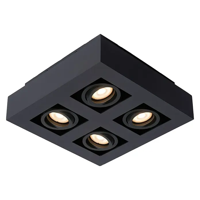 Lucide Deckenstrahler Xirax - 20 W, L x B x H: 25 x 25 x 8,8 cm, Schwarz, GU10 - Diagonale Ansicht