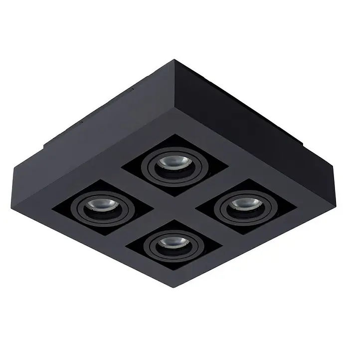 Lucide Deckenstrahler Xirax - 20 W, L x B x H: 25 x 25 x 8,8 cm, Schwarz, GU10 - Diagonale Ansicht